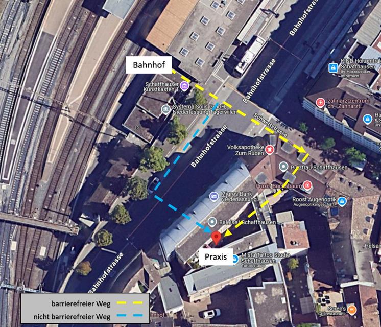 Google Maps Karte Wegbeschreibung zur Praxis Anfahrt mit ÖPNV